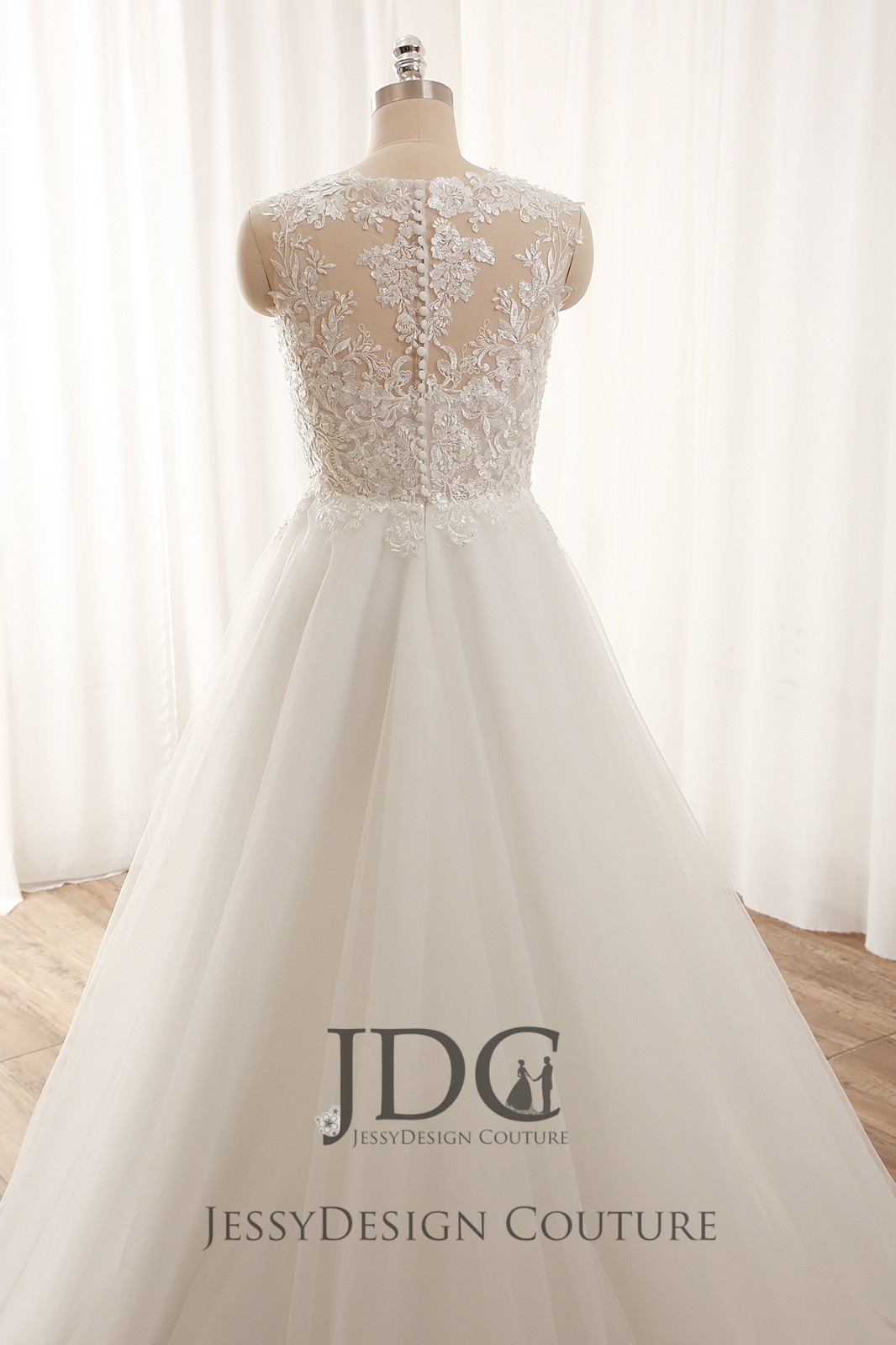 Lace Wedding Dress Custom Made 32-60 Strappy Buttons Ivory Skin Backless