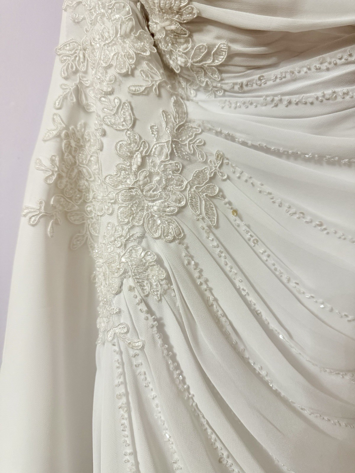 White Asymmetric One-Shoulder A-Line Chiffon Wedding Dress Lace Beading
