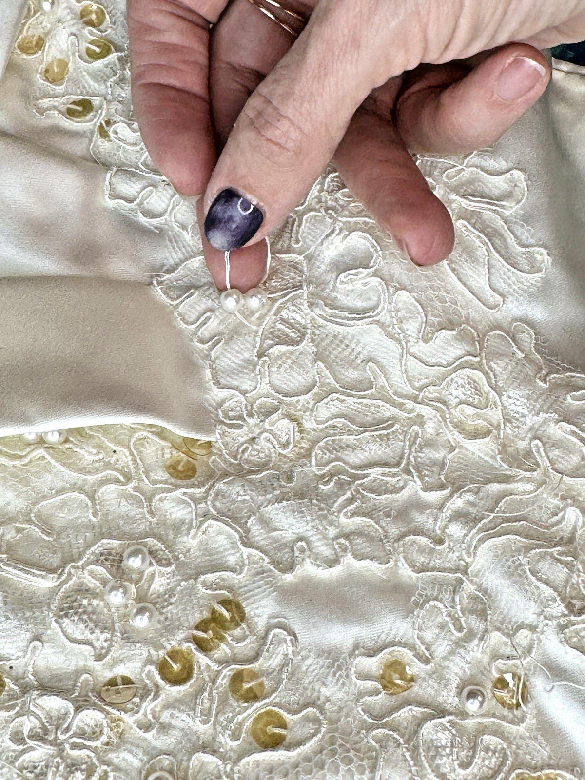 Vintage Alfred Angelo Off Shoulder Satin Wedding Dress Lace Train – Needs Repair