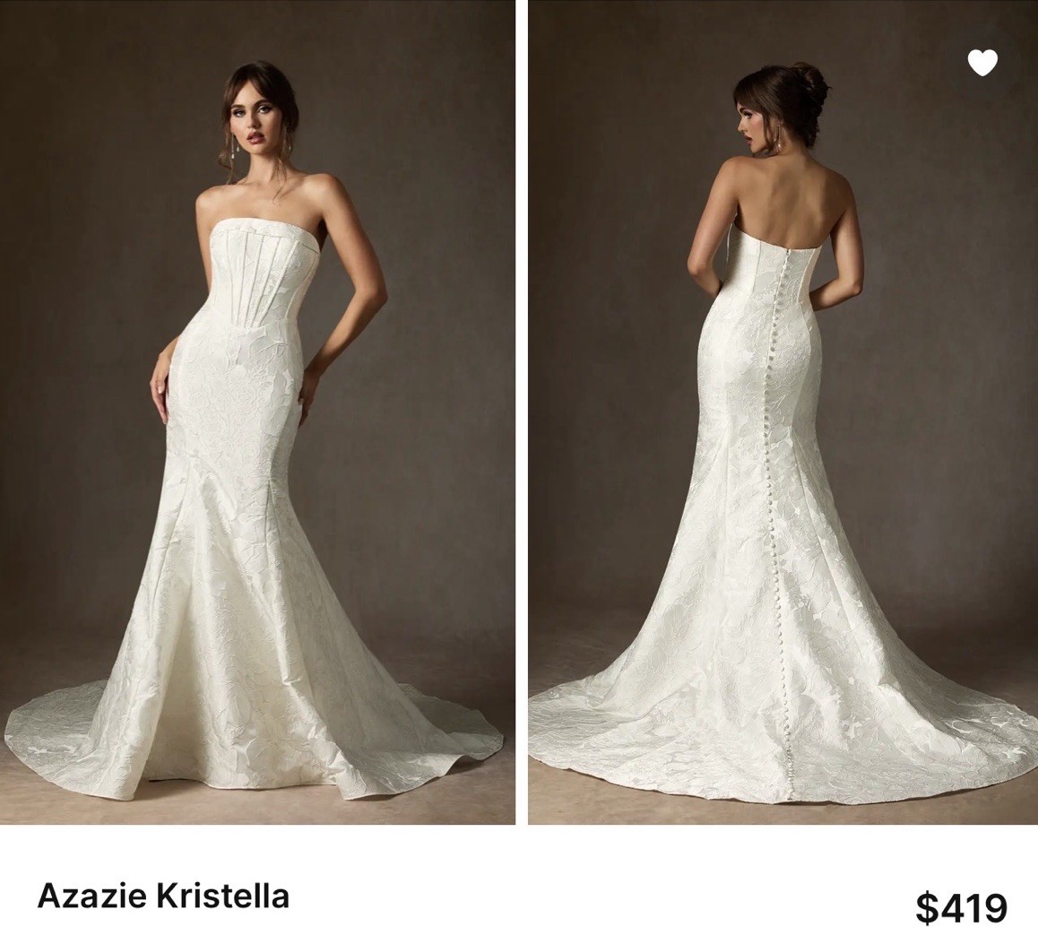 Azazie Kristella Antique White Strapless Jacquard Mermaid Wedding Dress size 12