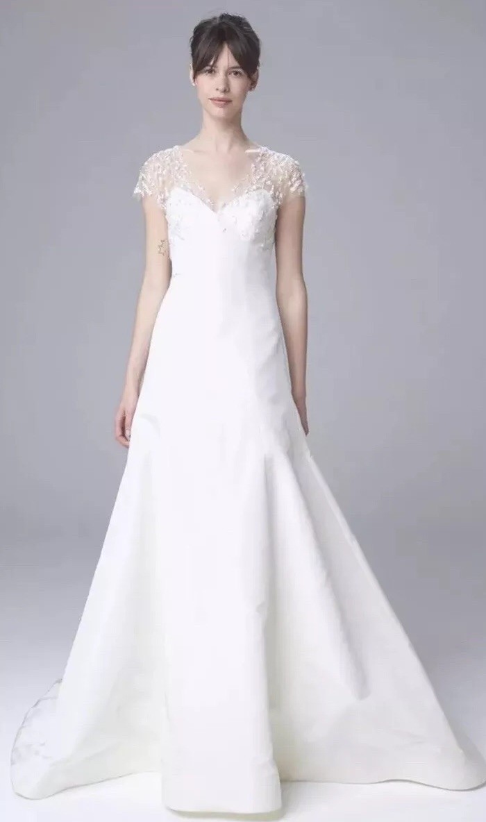 New Authentic Amsale wedding dress beaded bodice taffeta skirt Size 10 $4500