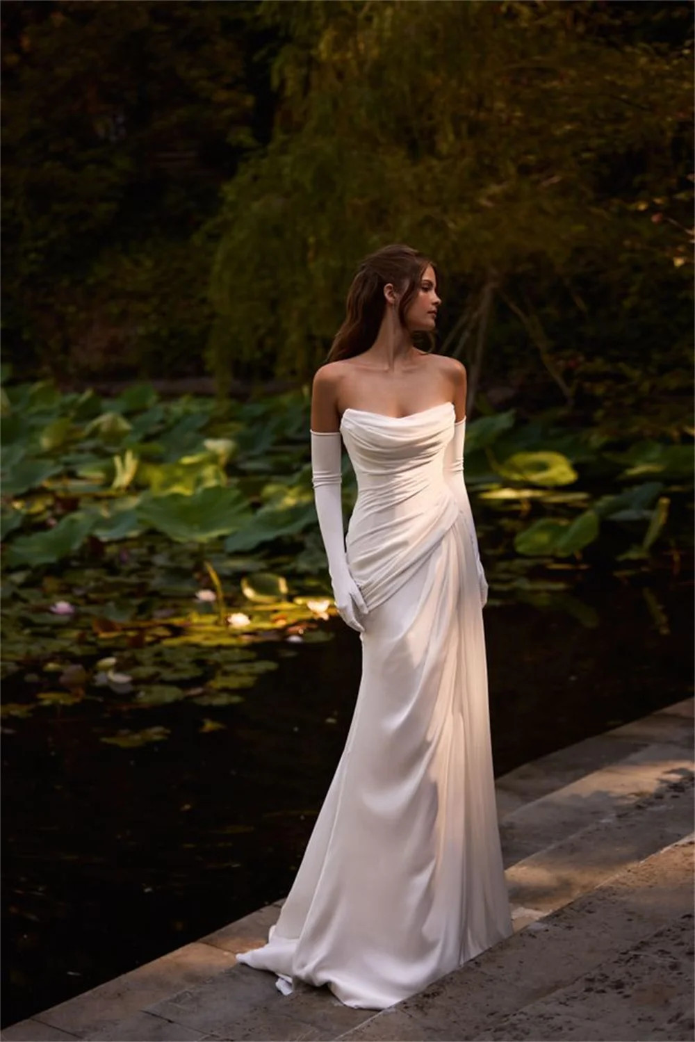 Classical Pleat Sweethart Chiffon Mermaid Wedding Dresses Sweep Train Custom