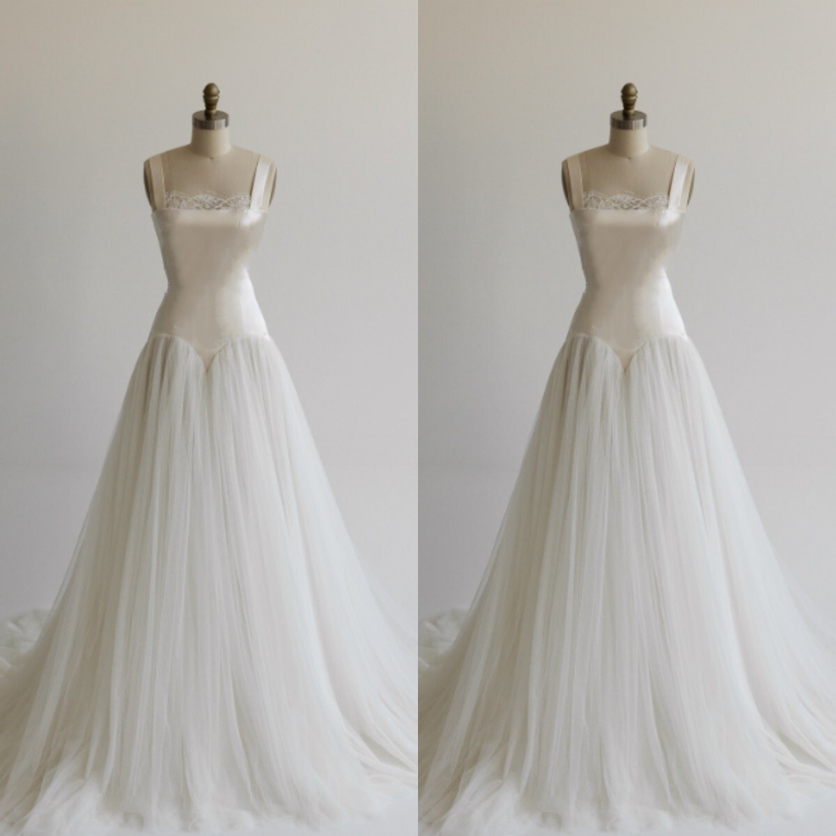 Victorian Wedding Dresses Tulle Vintage 1960s Sleeveless A Line Bridal Gowns