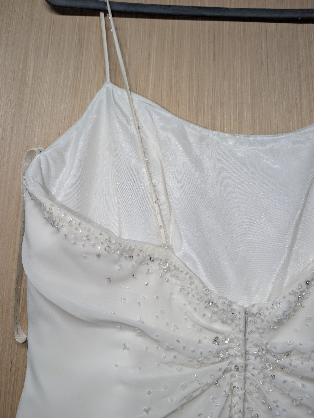 David’s Bridal Gown Galina Sz 12 Ivory Iridescent Beaded Cowl Neck Wedding Dress