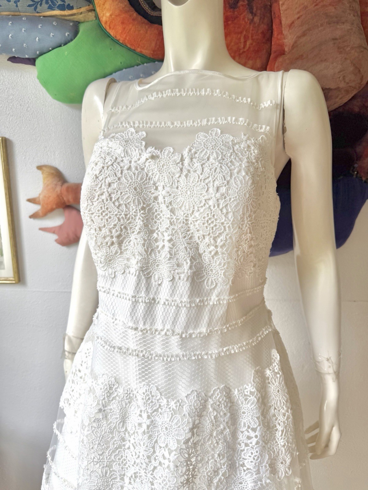 White Azazie Azul Wedding Dress NWT Diamond White A-line Crochet Overlay Size 14