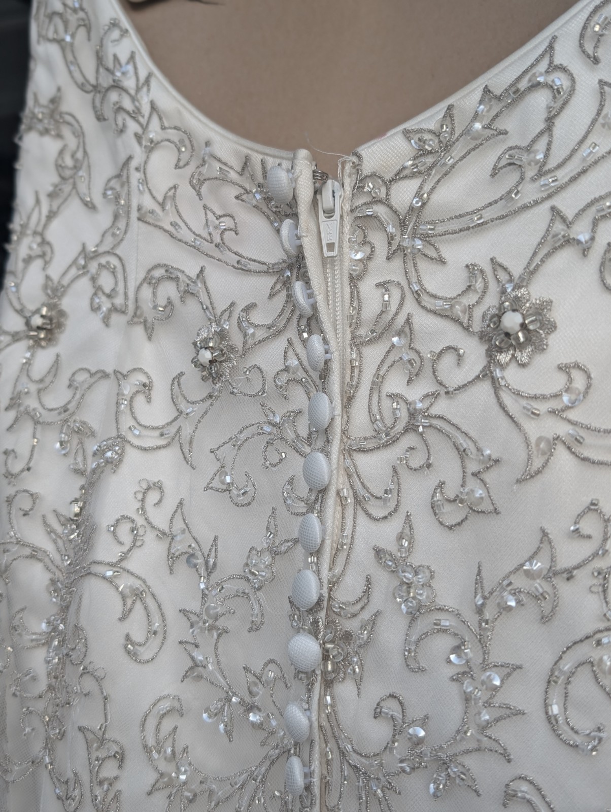 Oleg Cassini Strapless Sweetheart Ivory/Silver Beaded Mermaid Wedding Dress 12