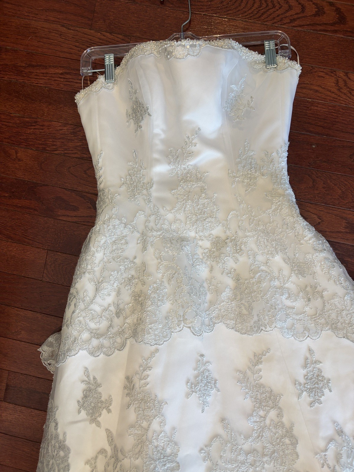 HAUTE COUTURE MAGGIE SOTTERO Chantilly Lace Strapless Buscle Corset 4 Petite Tea