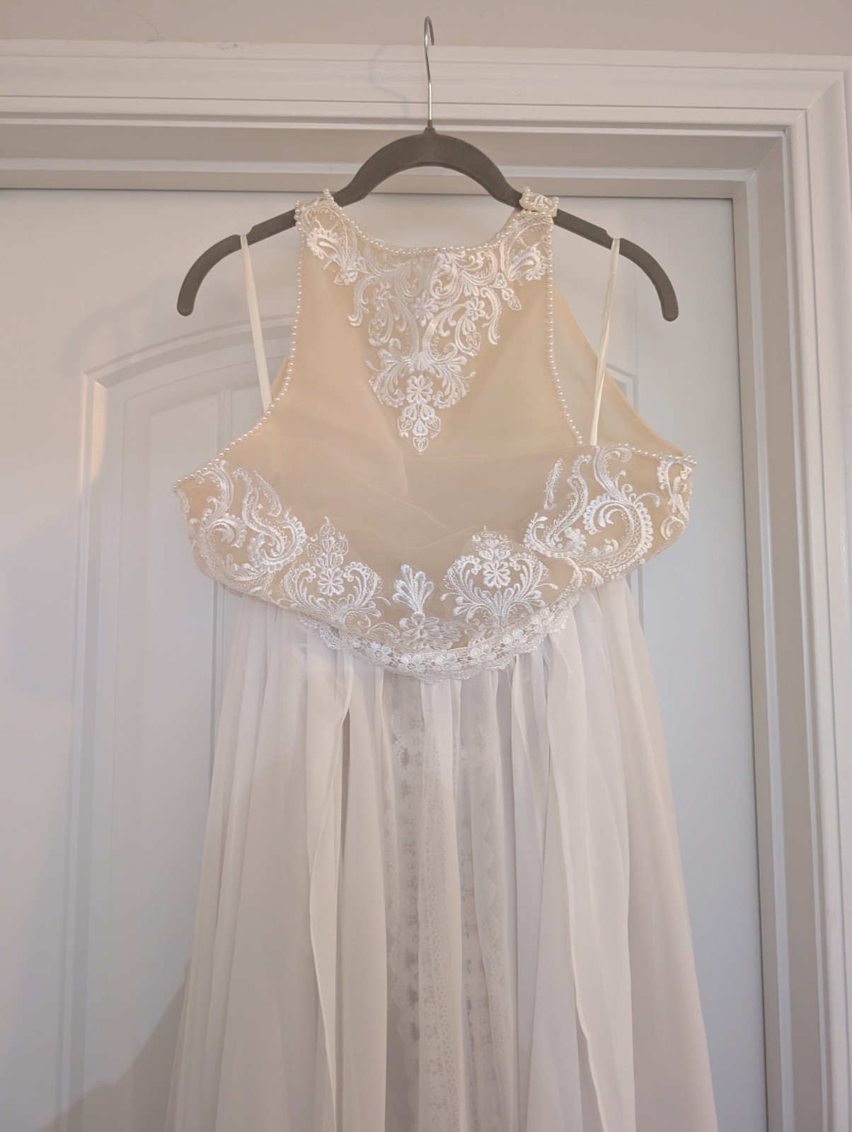 Ivory Halter Neck Sleeveless Lace & Embroidery A-Line Full-Length
