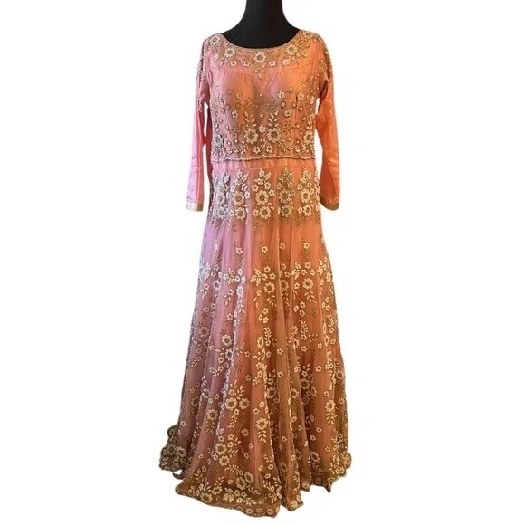 Custom Pink, White & Gold Heavily Beaded Bridal Women’s Dress, Large