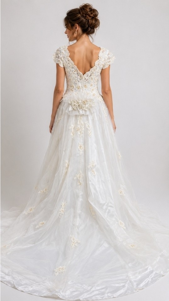Princess Ball Gown Wedding Dress Sz 16 Faux Pearl Lace Applique Off Shoulder D30