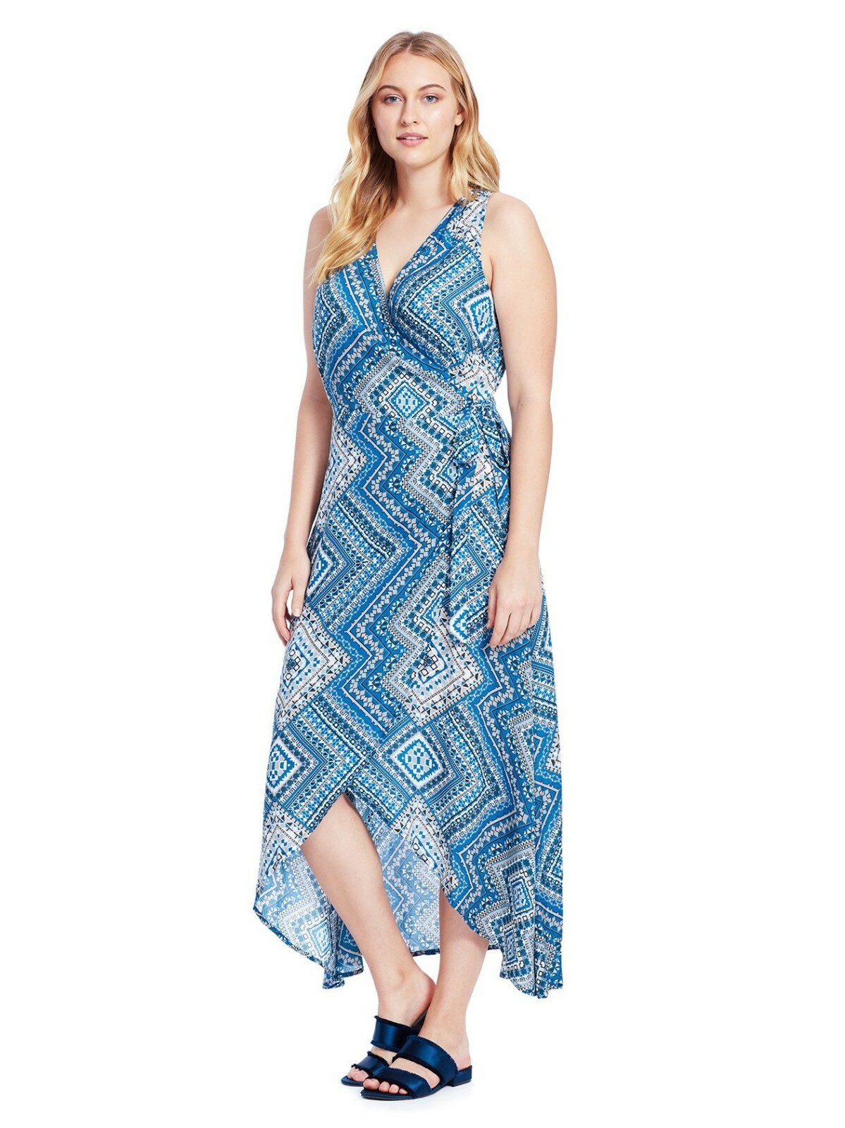 new TOLANI true wrap plunge maxi blue dress xl 1x