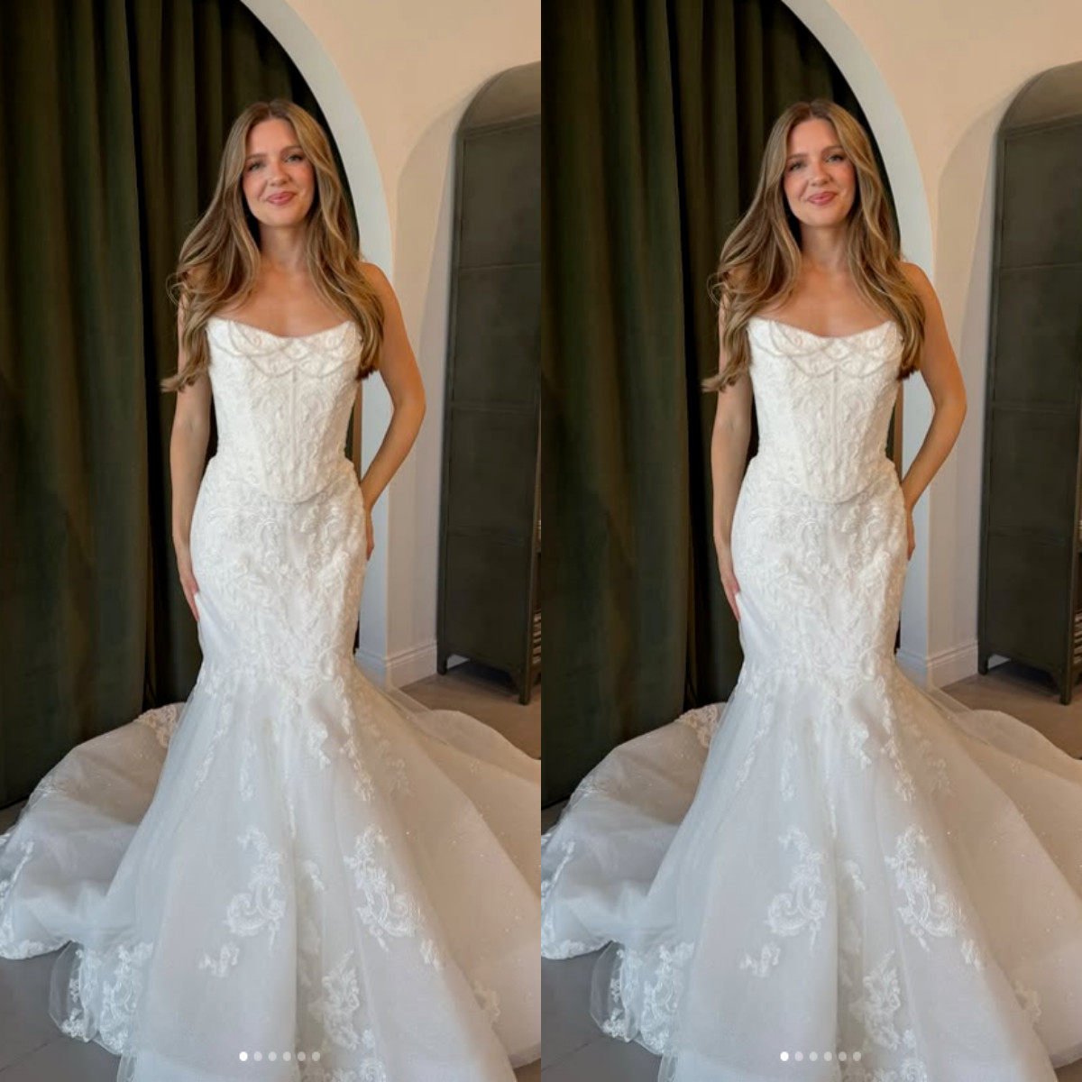 Mermaid Beaed Wedding Dresses Corset Dreamy Strapless Tulle Lace Bridal Gowns