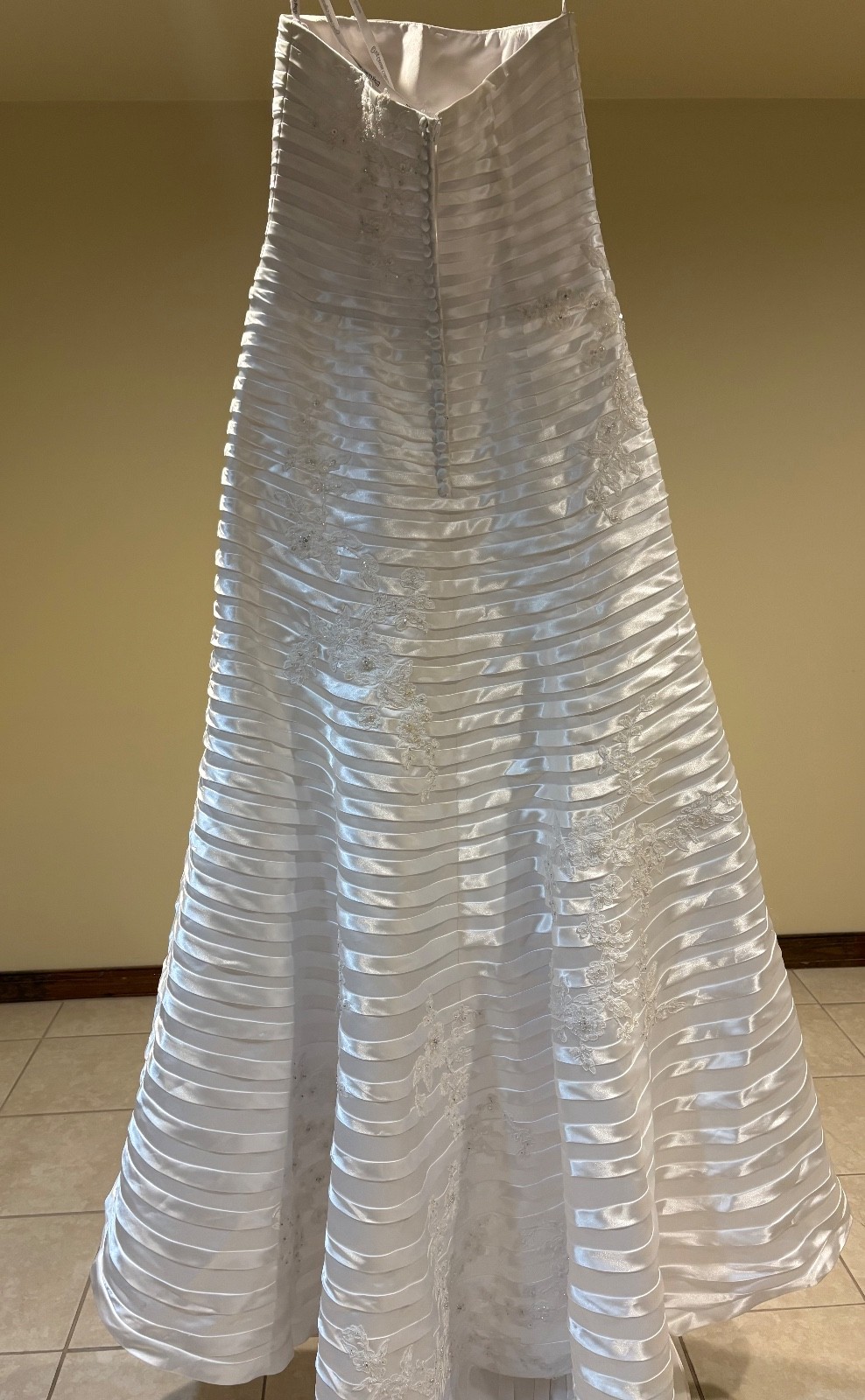 Beautiful Size 8 High Low White Satin with beads and embroidery Wedding Dress