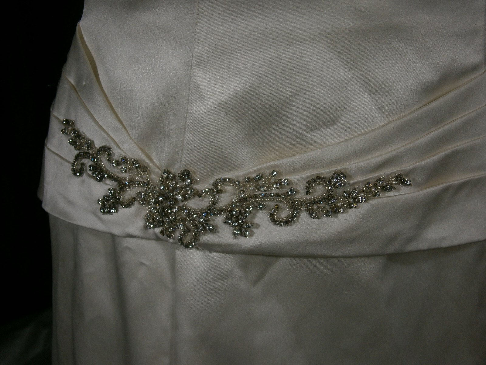 Cristiano Lucci Wedding Dress 6-10 Satin Illusion Crystals Fit & Flare Ruching