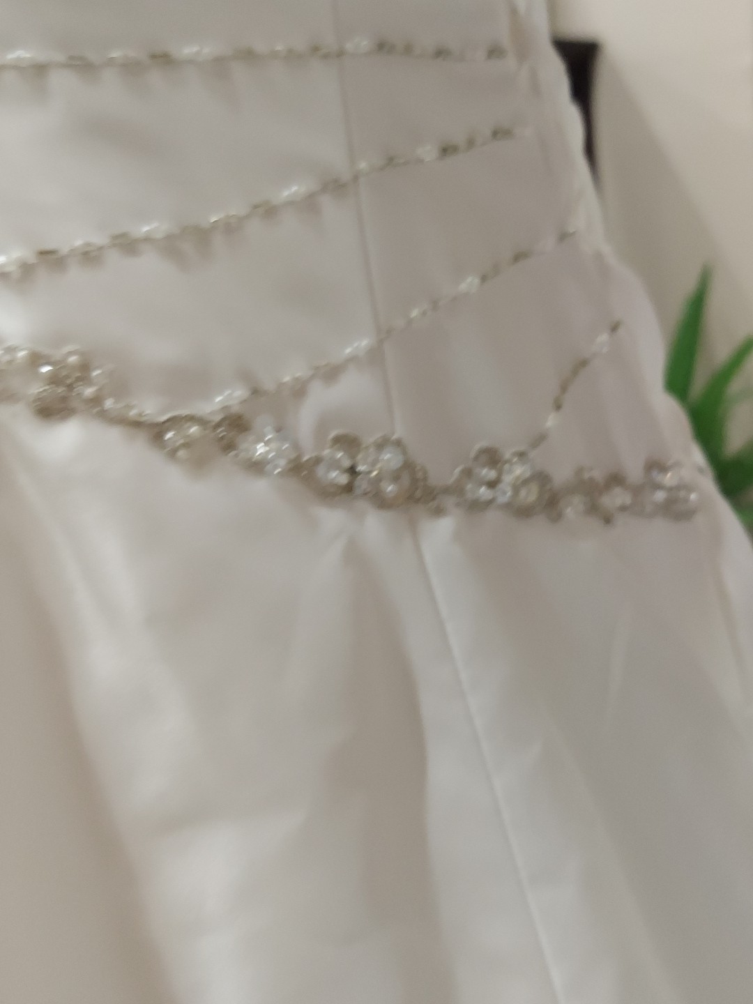Eden Bridal White Pearl Beaded Gem Cementrical Train Adjustable Lace Down Back