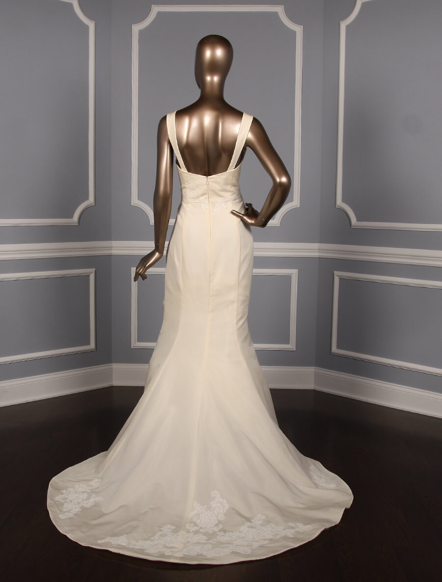 AMSALE Mave Ivory Fit Flare Silk Faille Lace Sleeveless Straps Wedding Dress 10