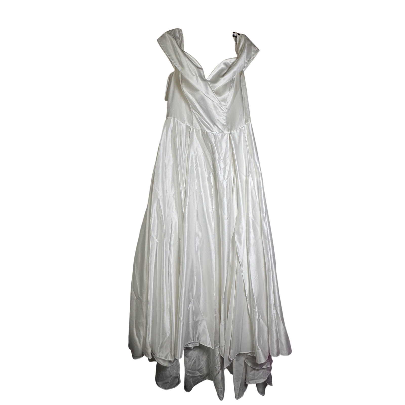 Juliet’s Bridal Chanel White Satin Corset Gown Off Shoulder High Slit Dress 28