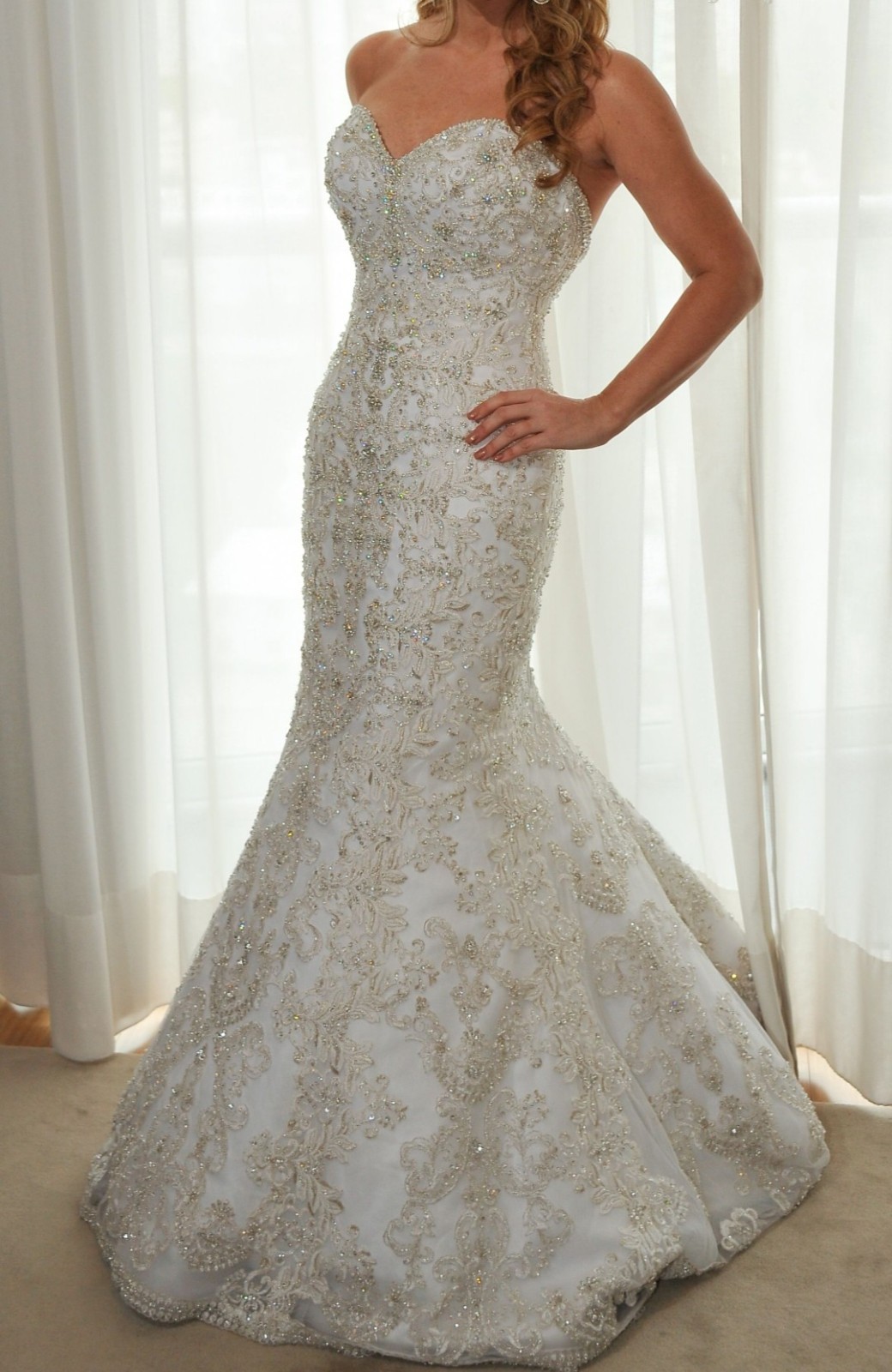 Allure Bridal 10 Wedding Dress C267 Ivory Lace Illusion Mermaid Swarovski Bling
