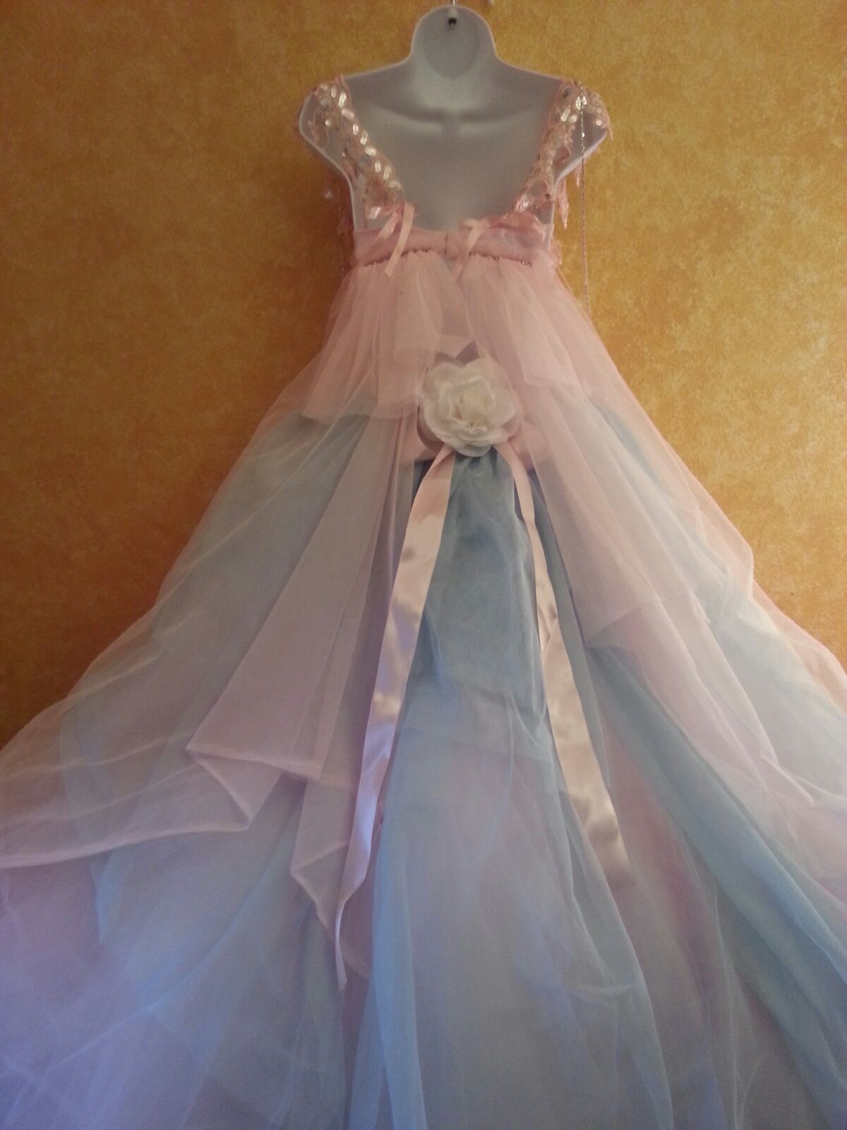 Rainbow Princess Pink Blue White Sequin Crystal Tulle Tutu Bridal Ballgown