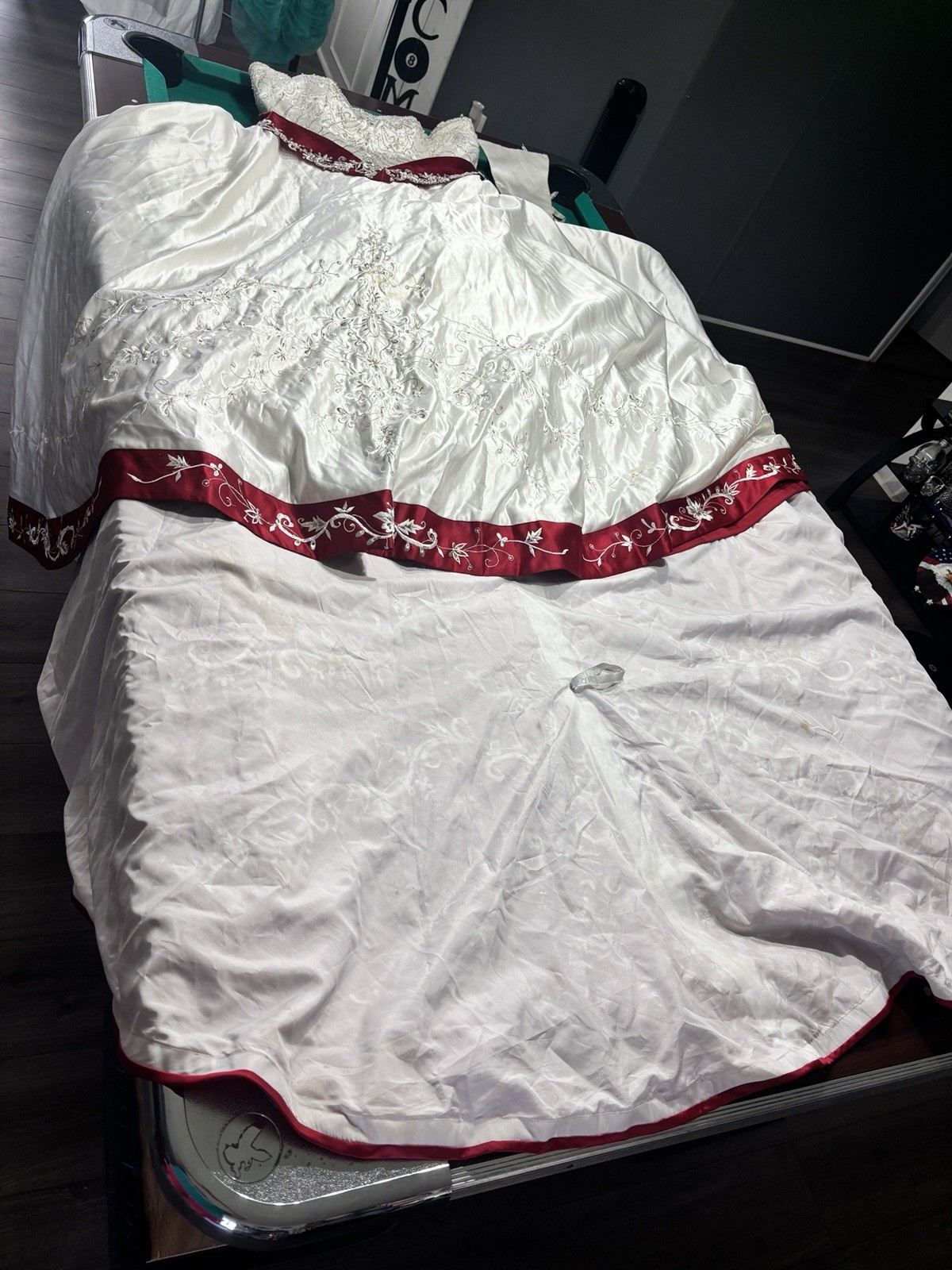 Mary’s Strapless Satin Ball Gown Wedding Dress Embroidery Beading White/Red 24