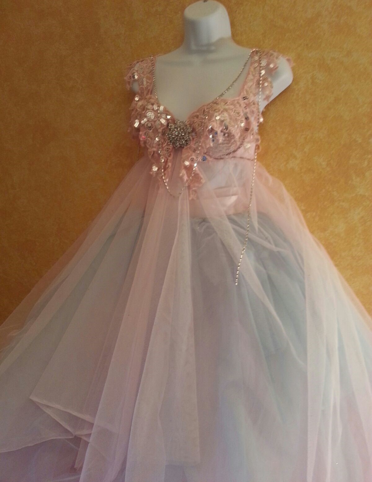 Rainbow Princess Pink Blue White Sequin Crystal Tulle Tutu Bridal Ballgown