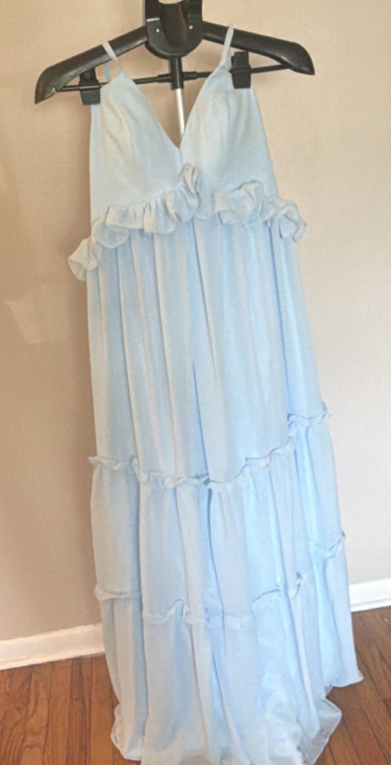 Wear Your Love Light Blue Sleeveless Ruffle A-Line Full-Length Beach Dress
