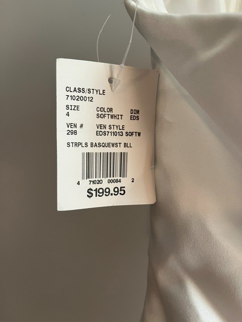 David’s Bridal Strapless Satin and Tulle Ball Gown Size 4 Soft White