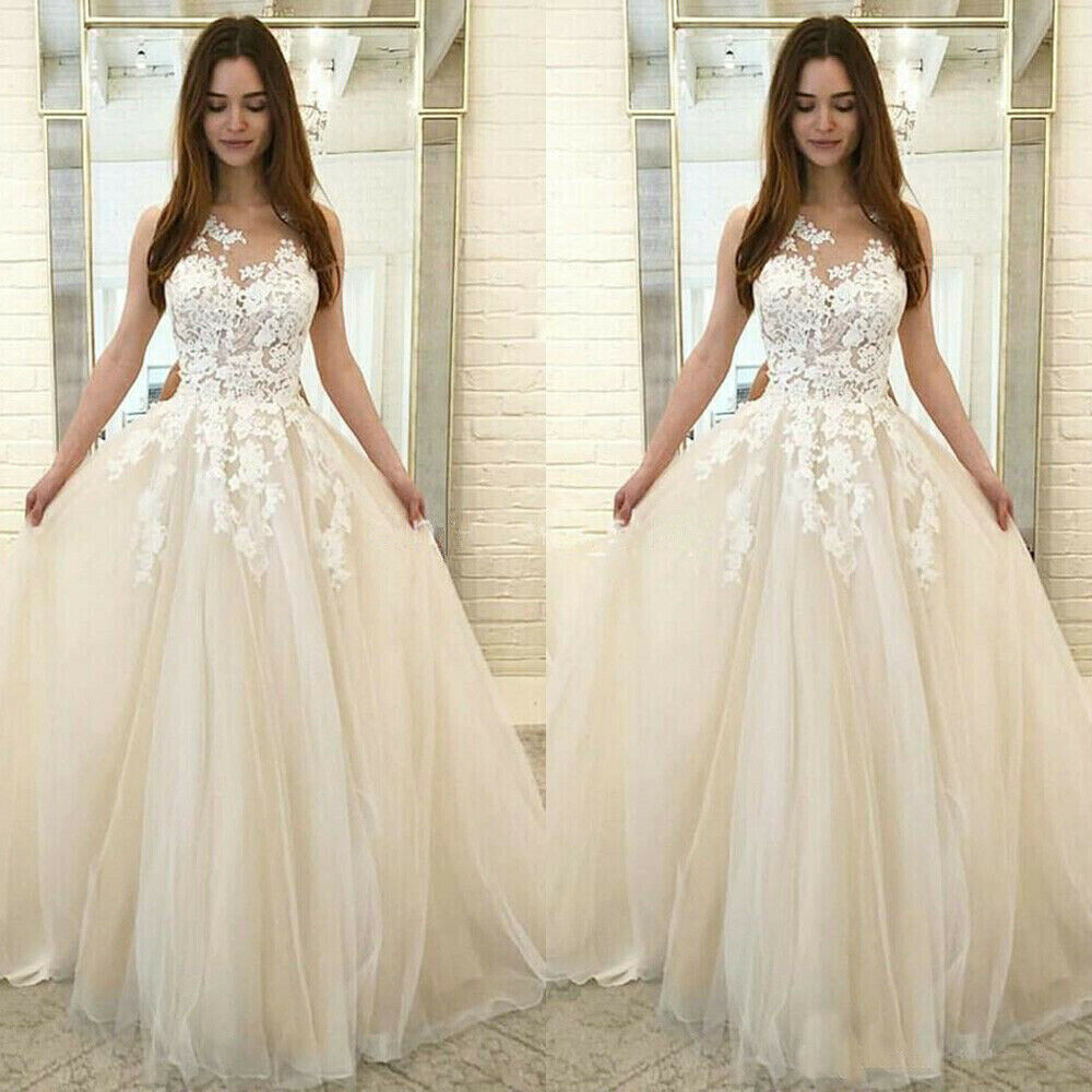 A-Line Wedding Dresses Lace Appliques Tulle Sleeveless Bridal Gowns Beach Boho