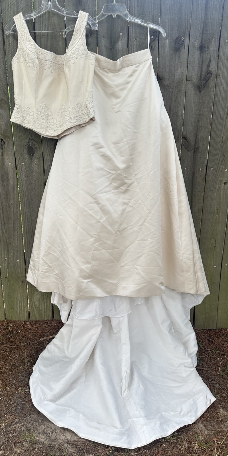 Anjolique 2 Piece Wedding Dress Size 14 Champagne Tan Long Train Skirt Beaded