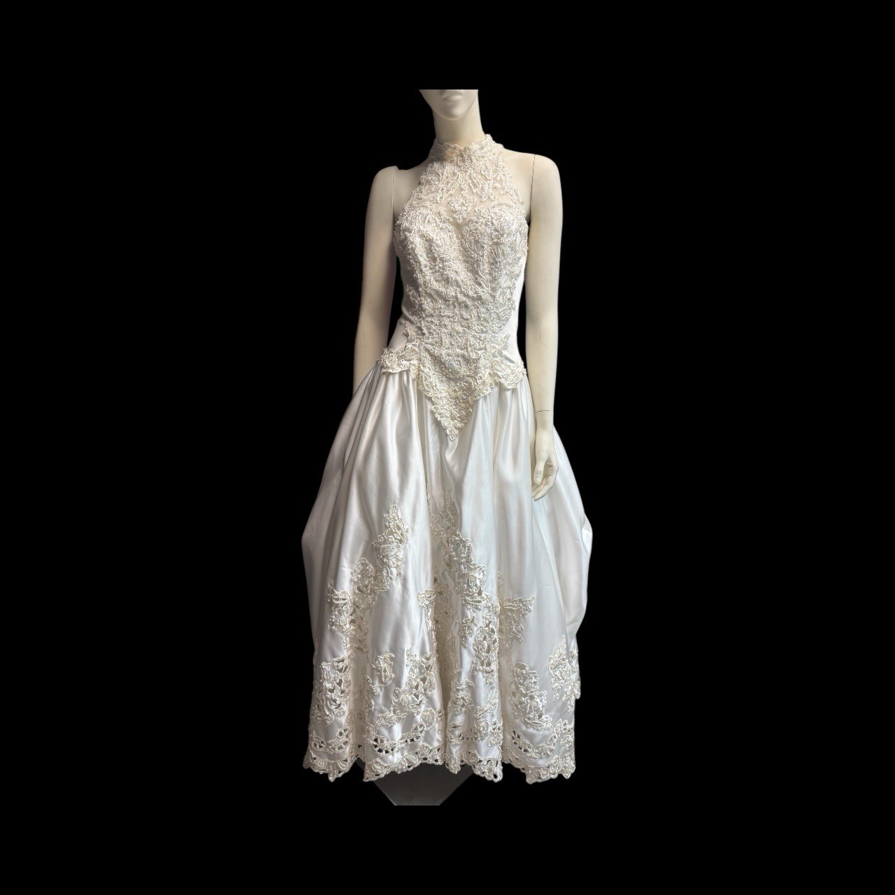 Mori Lee Halter Wedding Dress Size 10 Cream Bustle With Long Train Vintage