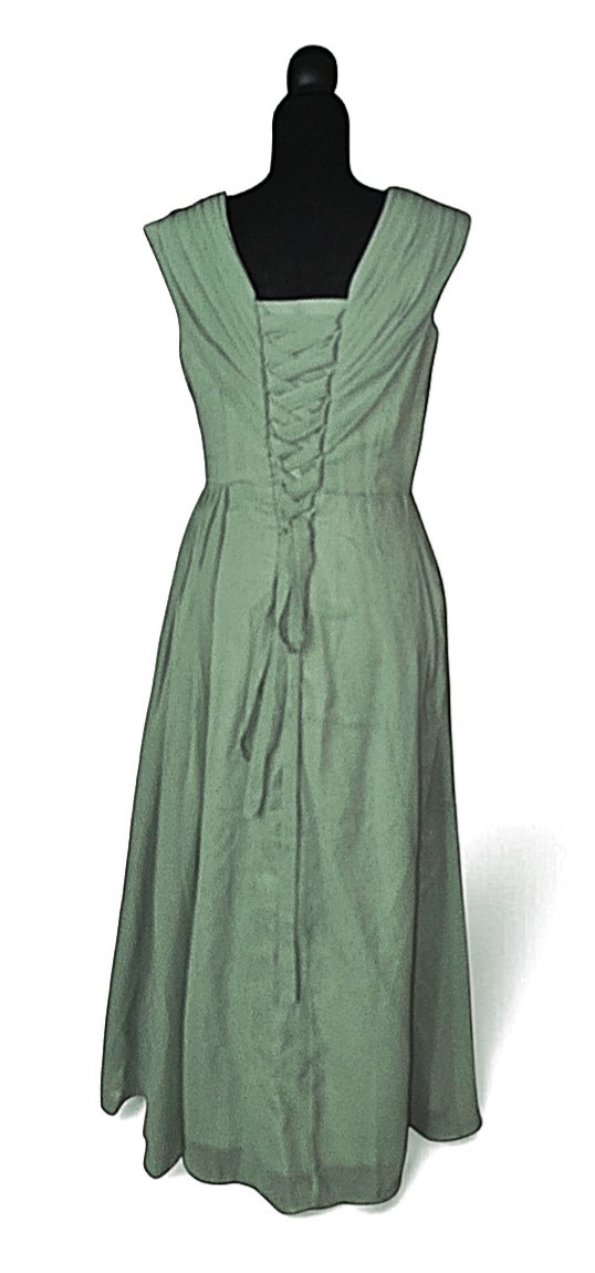 Chiffon Mint Green Midi Gown Size Med. New with Tags. Corset Back, Lace Applique
