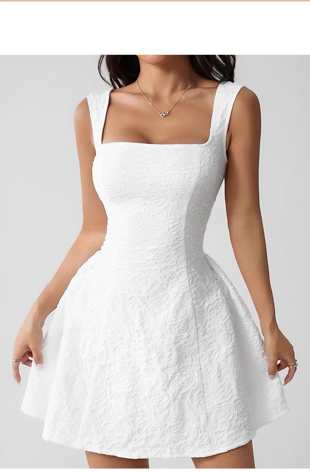 Women’s White Jacquard Mini Dress Sexy A Line Short Dresses Summer Cute Sundress