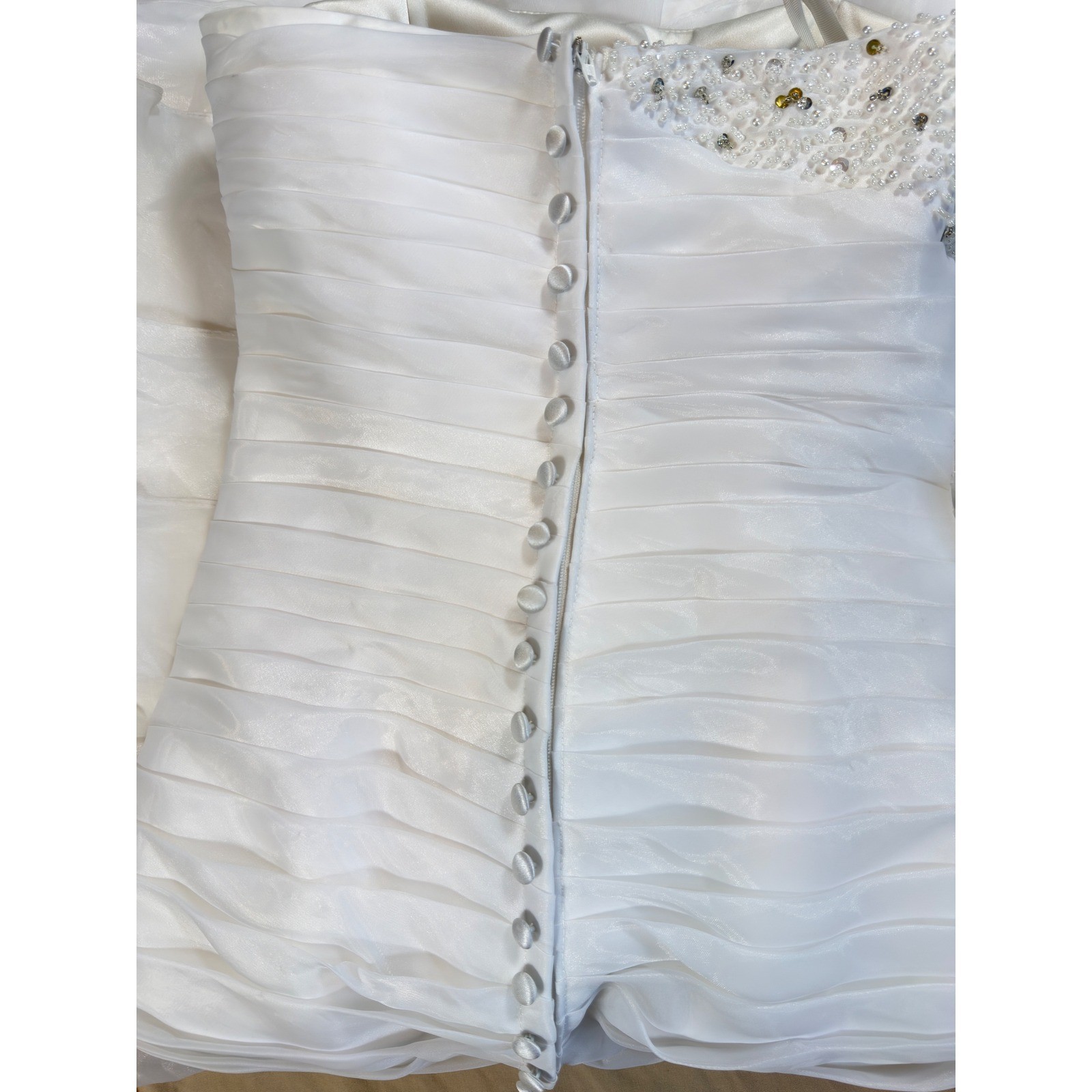 Organza Wedding Gown Women Size 4 White Beaded Ruffle Mermaid Strapless