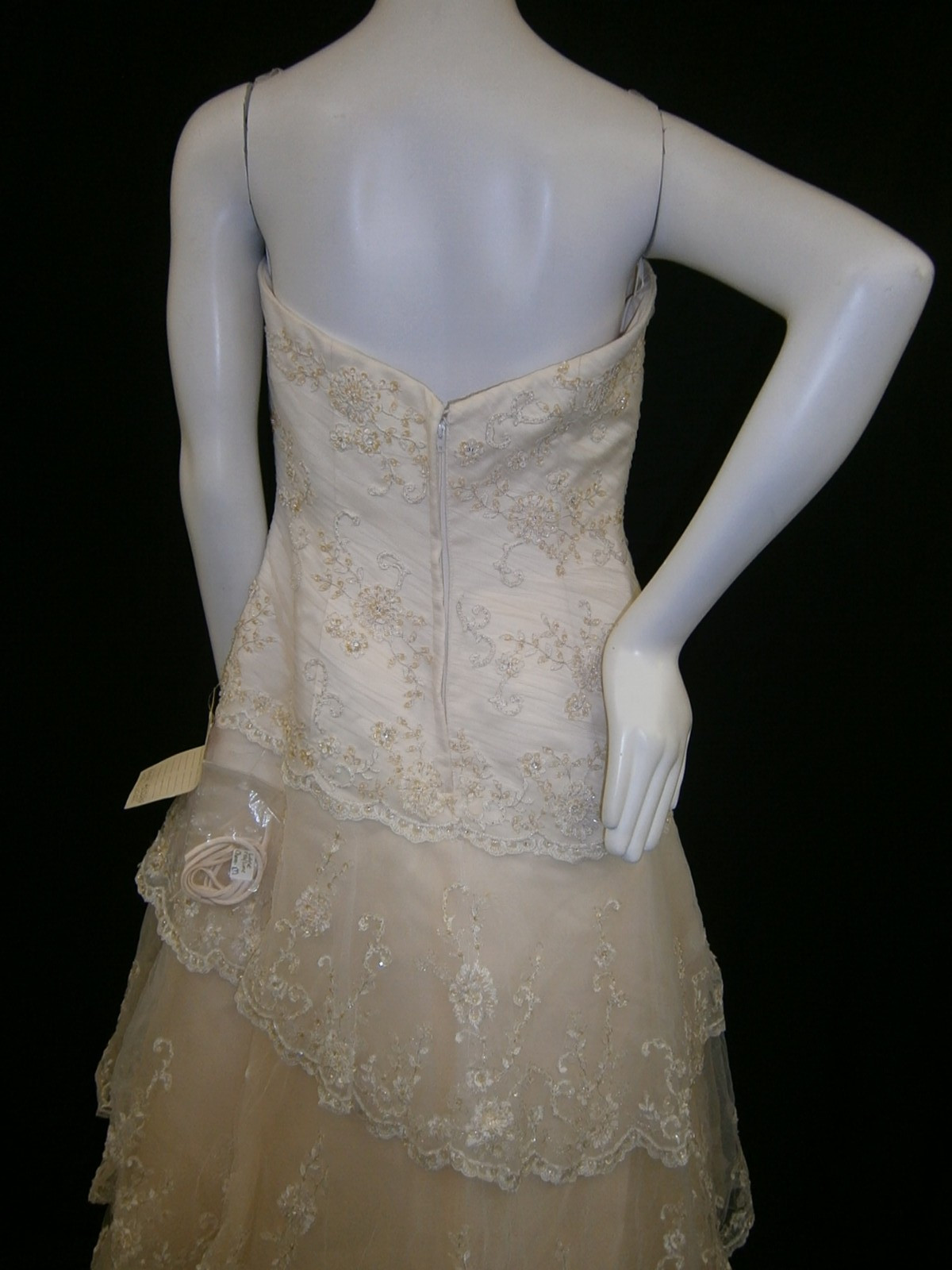 Casablanca Wedding Dress 12 Champagne Gold Asymmetrical Tiers Lace Romantic