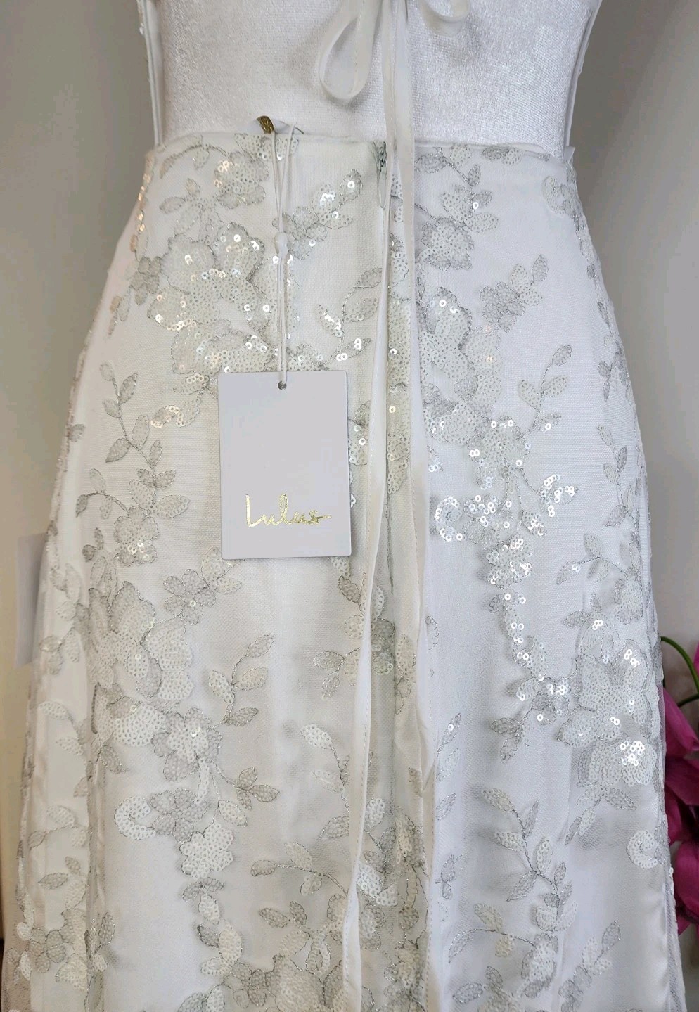 Lulus Magically Charming White Sequin Embroidered Lace-up Maxi Wedding Dress