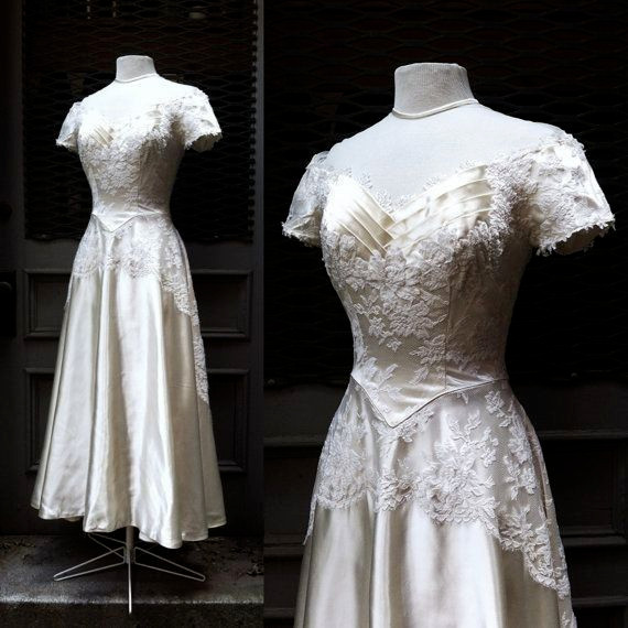 Vintage Satin Wedding Dresses Tea Length Champagne Off Shoulder Bridal Gowns