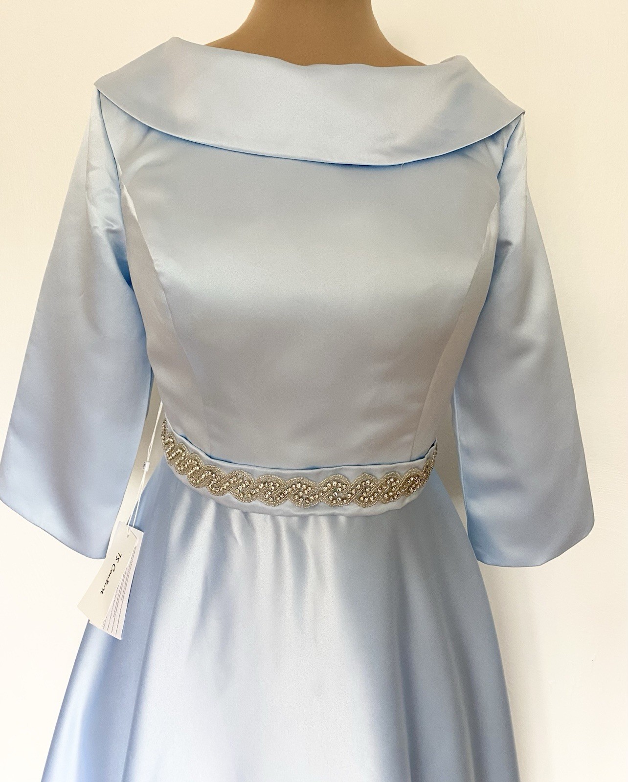 NWT LanTing Bride BLUE Satin *Large* Vintage-Inspired V-Back Retro Wedding Dress