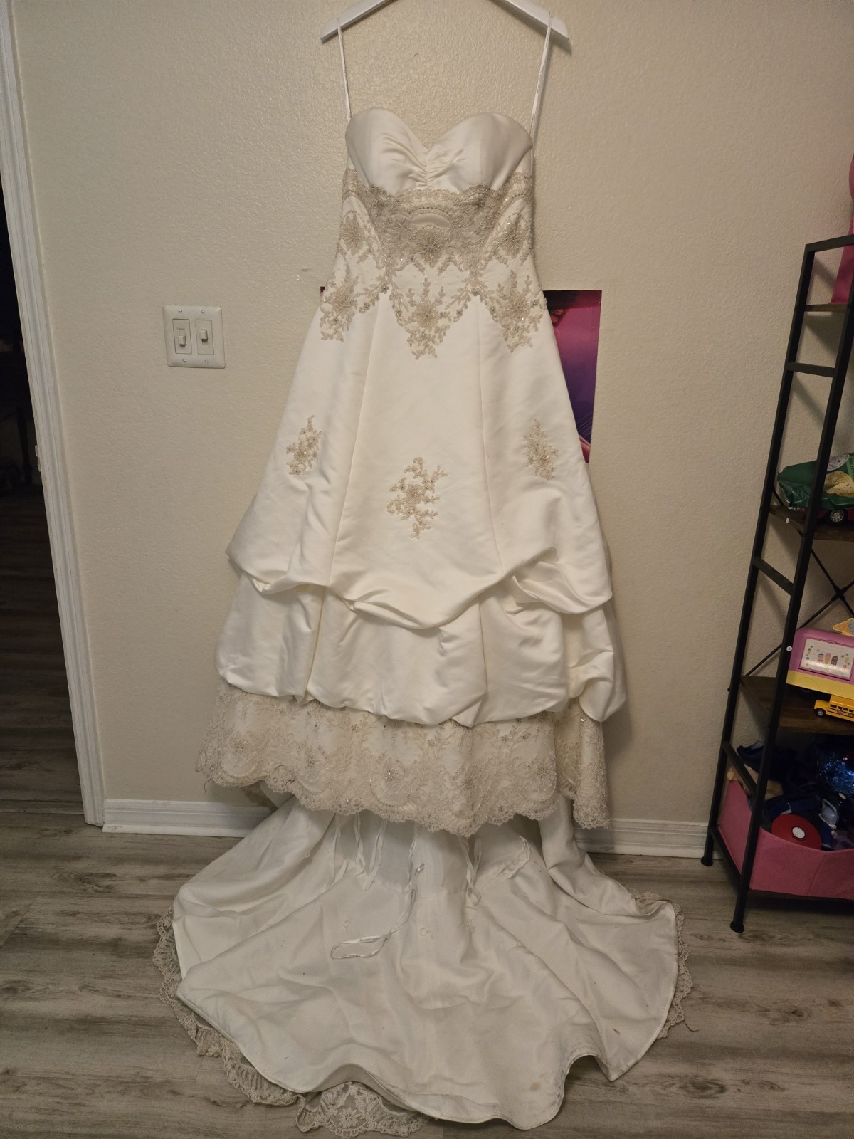 Oleg Cassini Wedding Dress Sz 12 CE239 Ivory/champagne Strapless Lace Embroidery