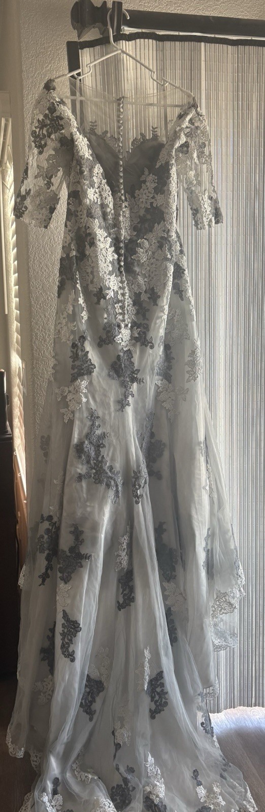 Morilee Wedding Dress Size 18W Gray Lace Illusion Back Train Wedding Gown