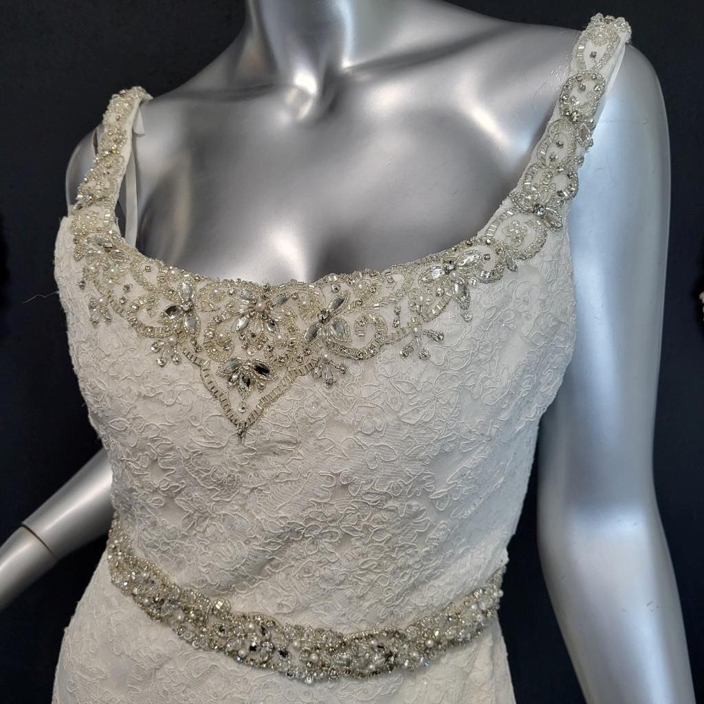 NWT~$1355~MORILEE~SZ 6/8~IVORY EMBELLISHED FIT & FLARE WEDDING DRESS GOWN
