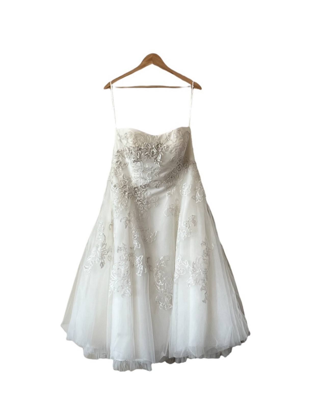 Oleg Cassini Ivory Sweetheart A-Line Tea Wedding Dress Lace Beaded Size 14