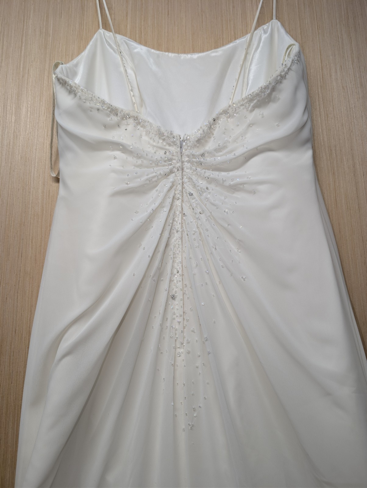 David’s Bridal Gown Galina Sz 12 Ivory Iridescent Beaded Cowl Neck Wedding Dress
