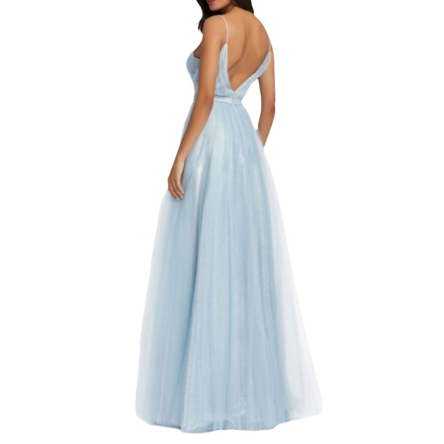 Mac Duggal Gown 10 Ice Blue Sparkle Mesh Plunging V Full Tulle Elsa Princess