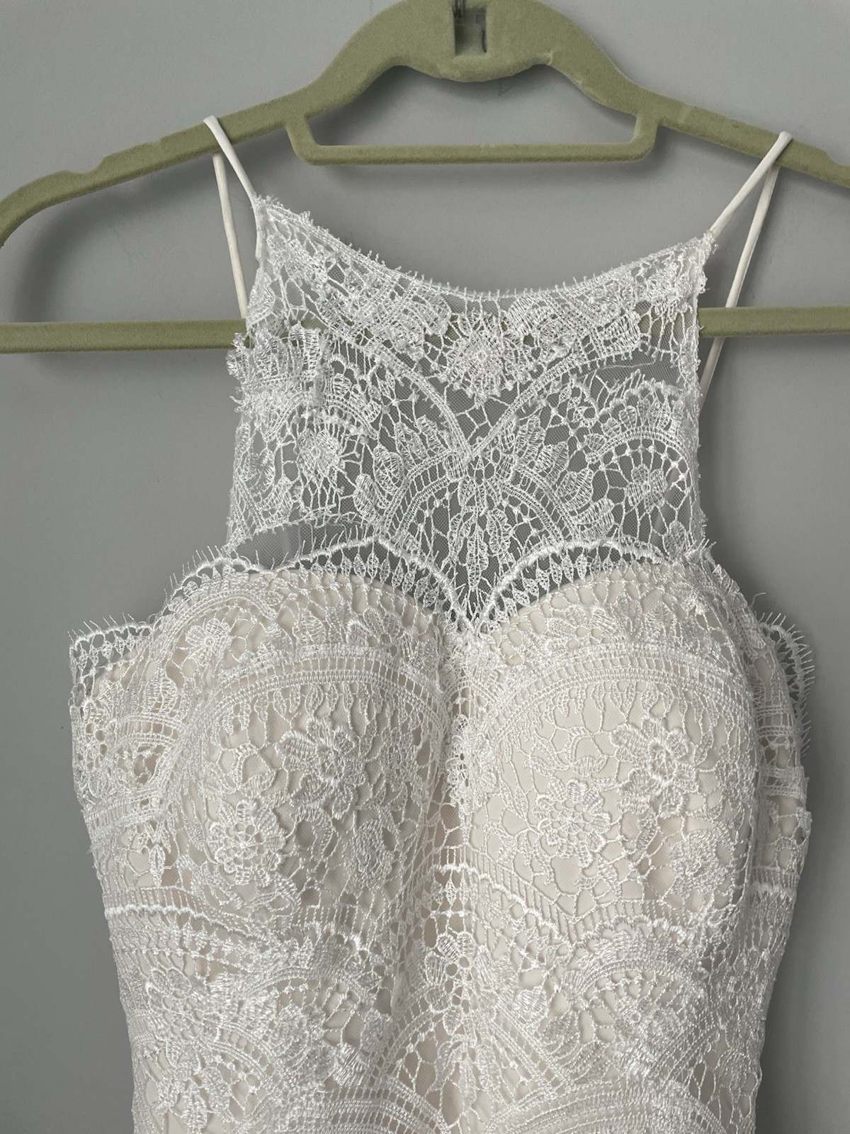 Ivory Lace Wedding Dress High Neck Thin Strap Backless Beach Boho Cottagecore