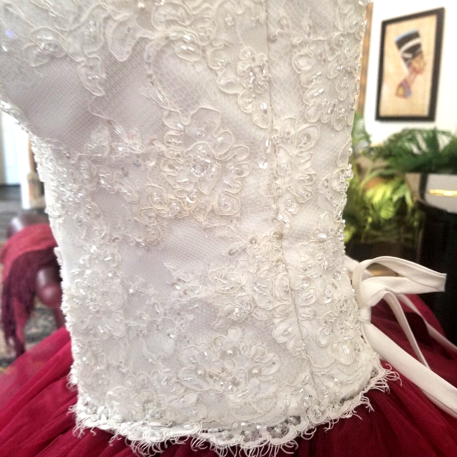 Candlelight Ivory Lace Beaded Bridal Wedding Corset Tea Length Tulle Skirt SZ ML