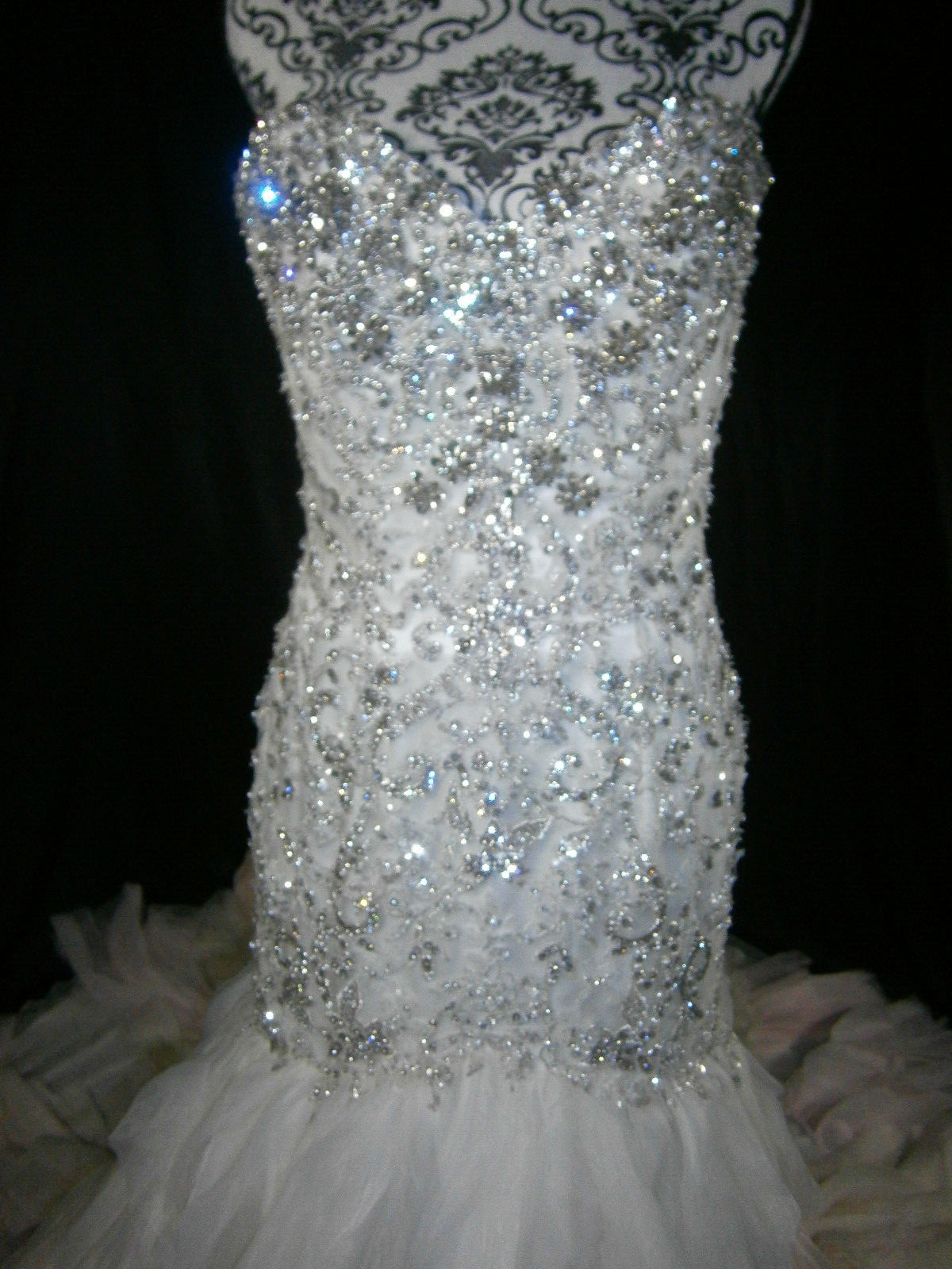 Ysa Makino Wedding Dress Silk Ball Gown 10 White Blush Pink Crystals Layers