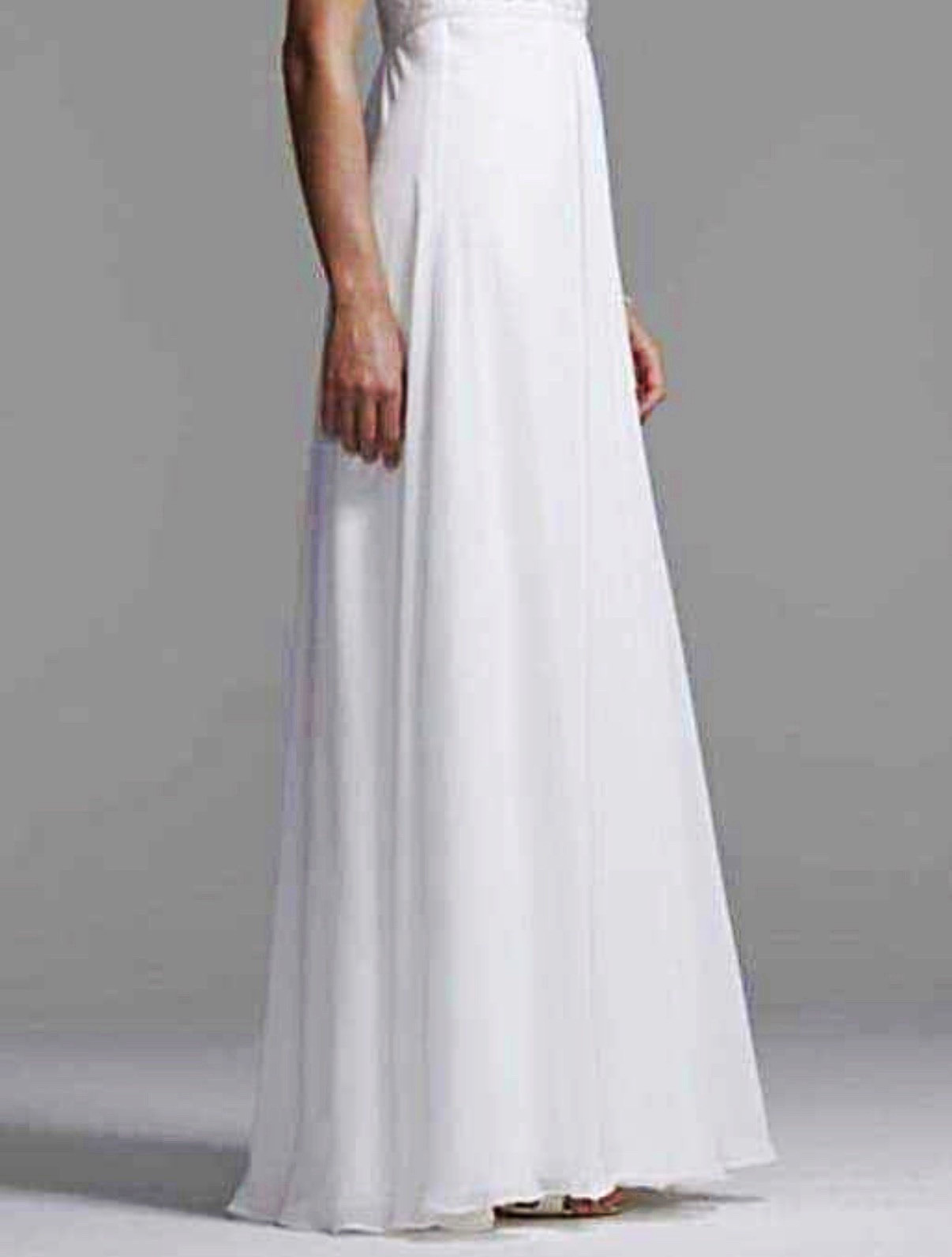 David’s Bridal Classic Size 14 White A-Line Square Neck Chiffon Beaded Gown