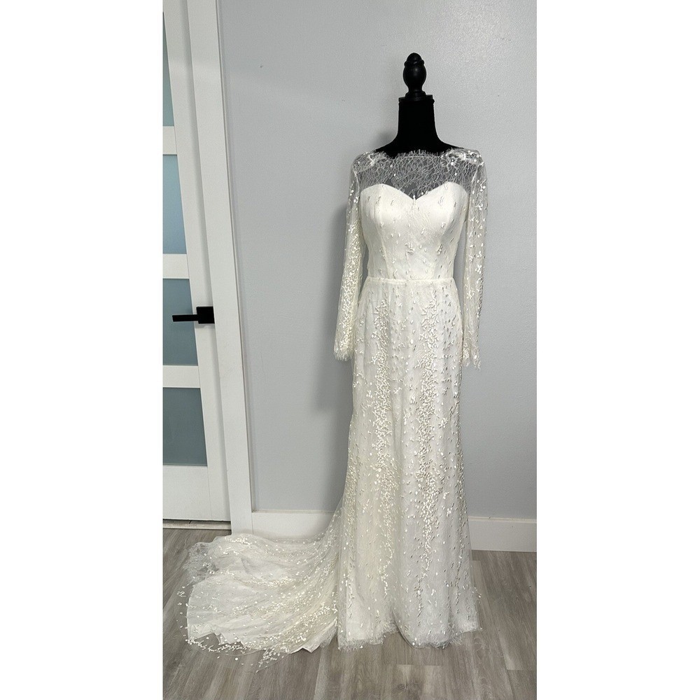 Unbranded Lace Wedding Dress Women 4-6 Ivory Excellent Long Sleeve Train Gown