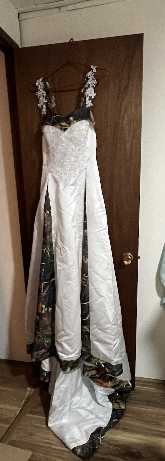 White & Camo Sleeveless Sweetheart A-Line Full-Length Wedding Dress