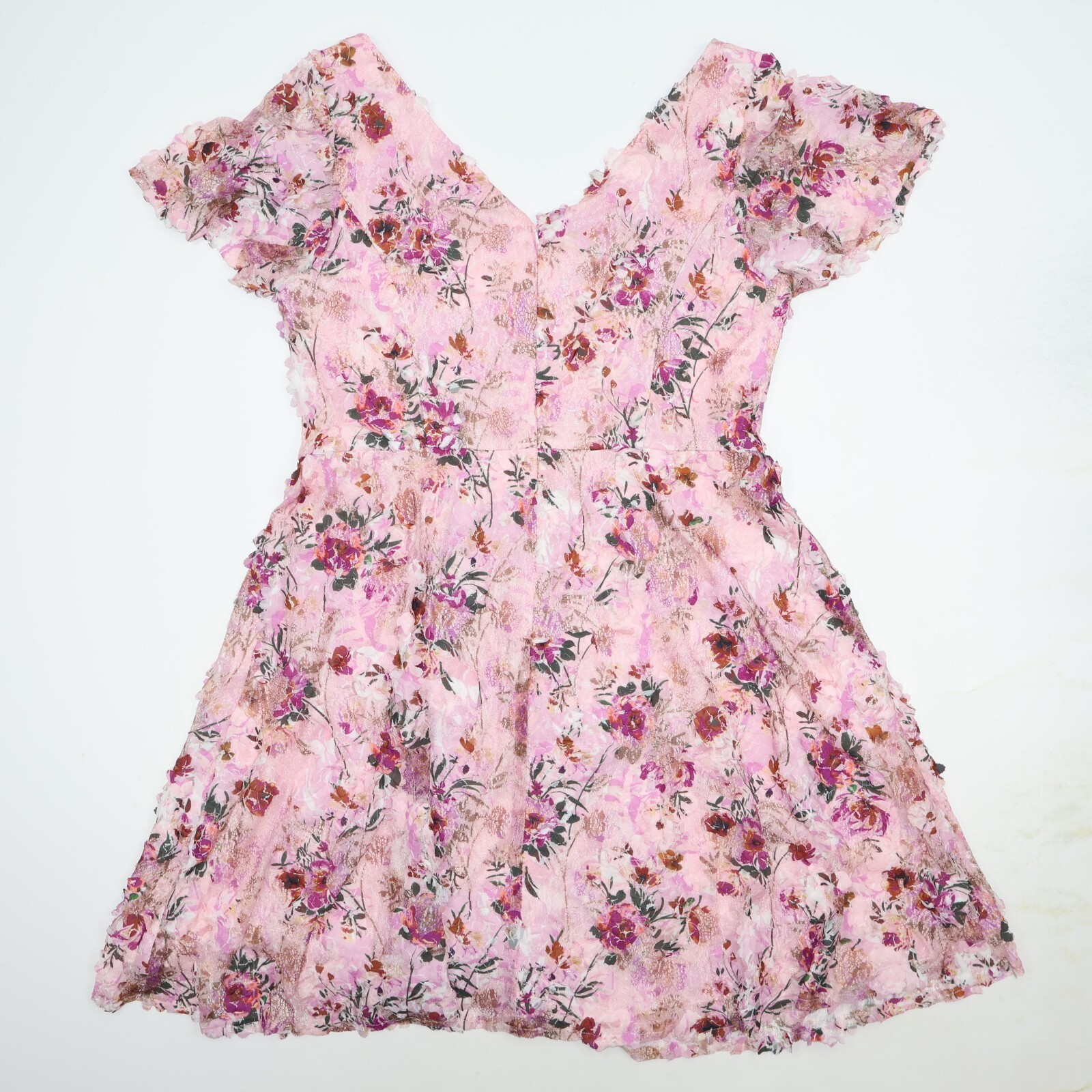 Oleg Cassini Sz 16 Floral V Neck A-Line Wedding Dress Pink